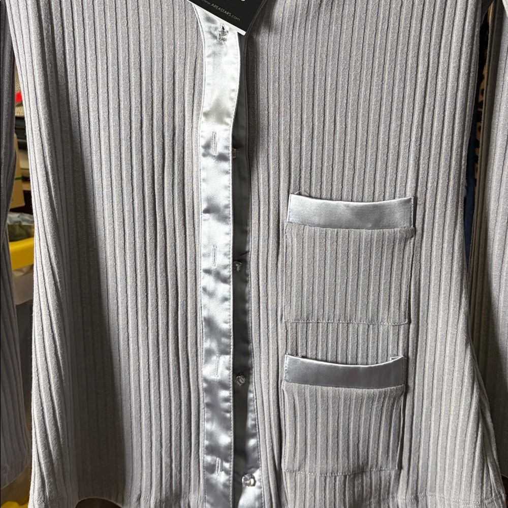 Area Stars Gray Cardigan Ribbed Knit - Picture 3 of 6